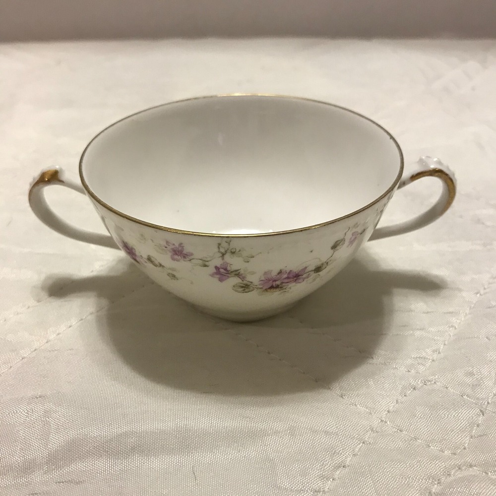 VTG Limoges Porcelain‎ China Double Handled Tea Cup Violets